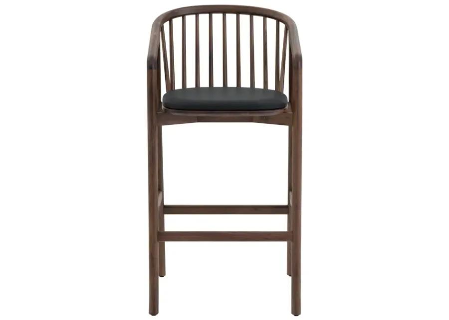 Echo Walnut Wood and Black Faux Leather Bar Stool