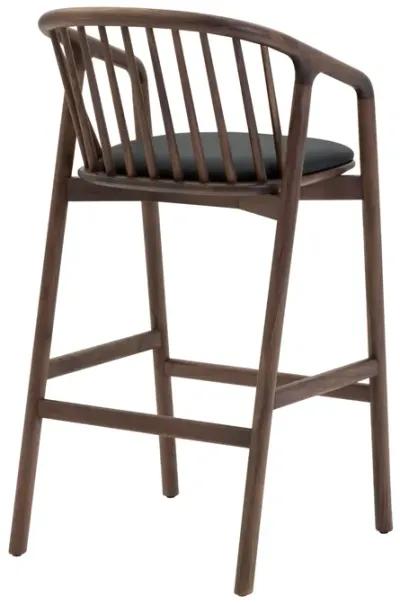 Echo Walnut Wood and Black Faux Leather Bar Stool