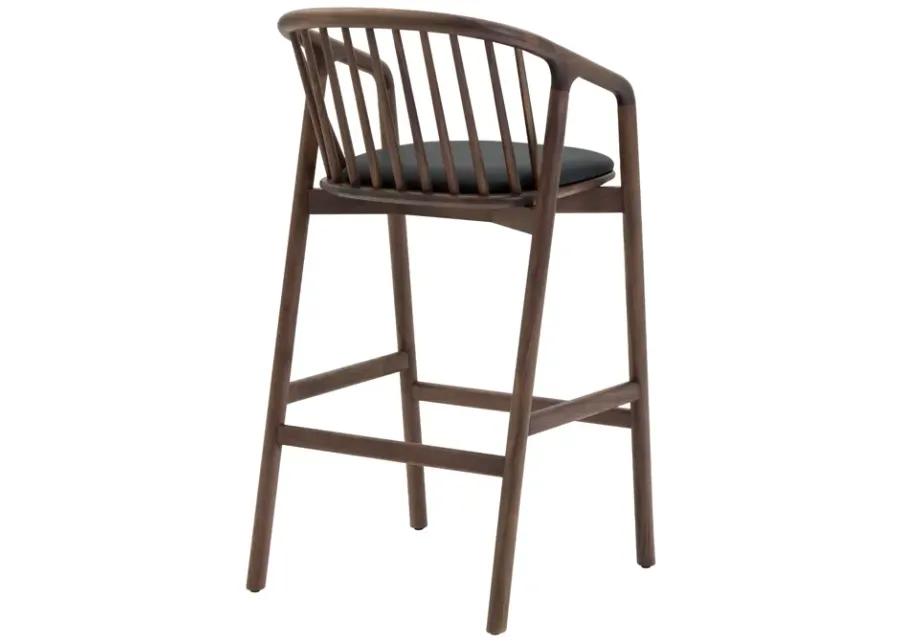 Echo Walnut Wood and Black Faux Leather Bar Stool