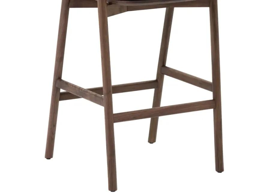 Echo Walnut Wood and Black Faux Leather Bar Stool