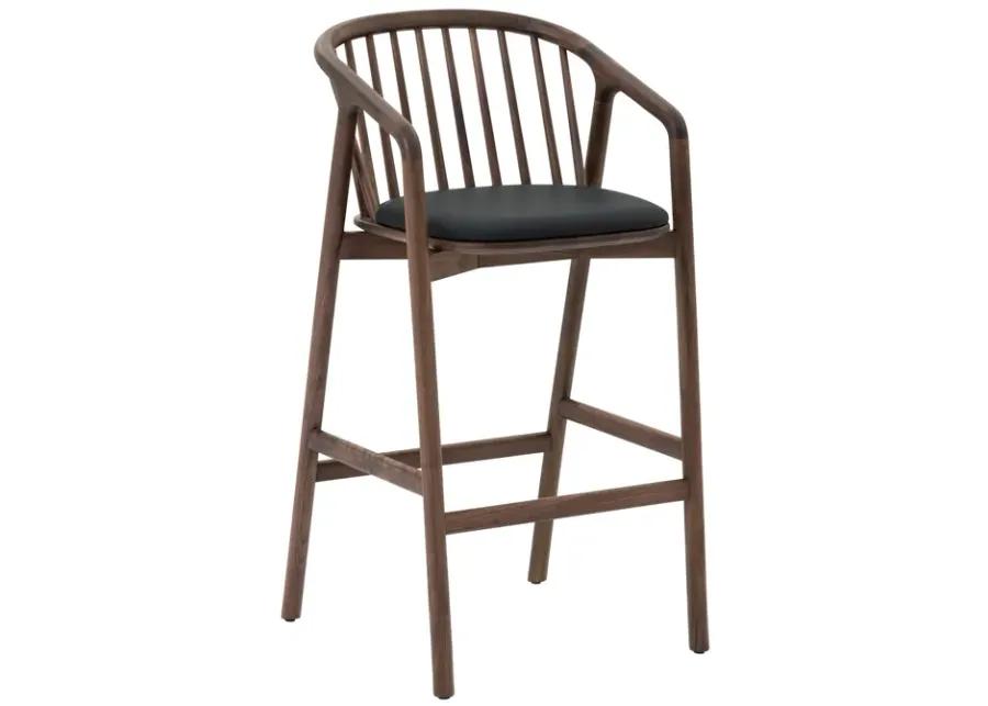 Echo Walnut Wood and Black Faux Leather Bar Stool