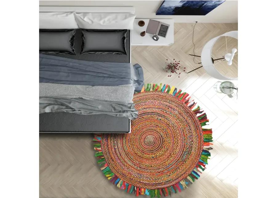 Nature Bright Multicolor Braided Chindi Cotton Blend Indoor Round Area Rug 3'6"