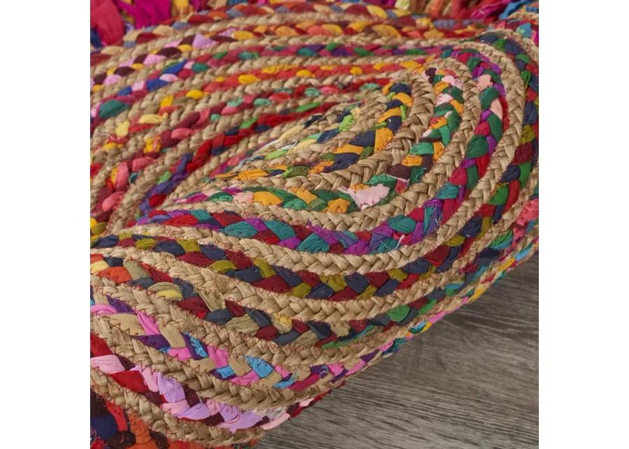 Nature Bright Multicolor Braided Chindi Cotton Blend Indoor Round Area Rug 3'6"