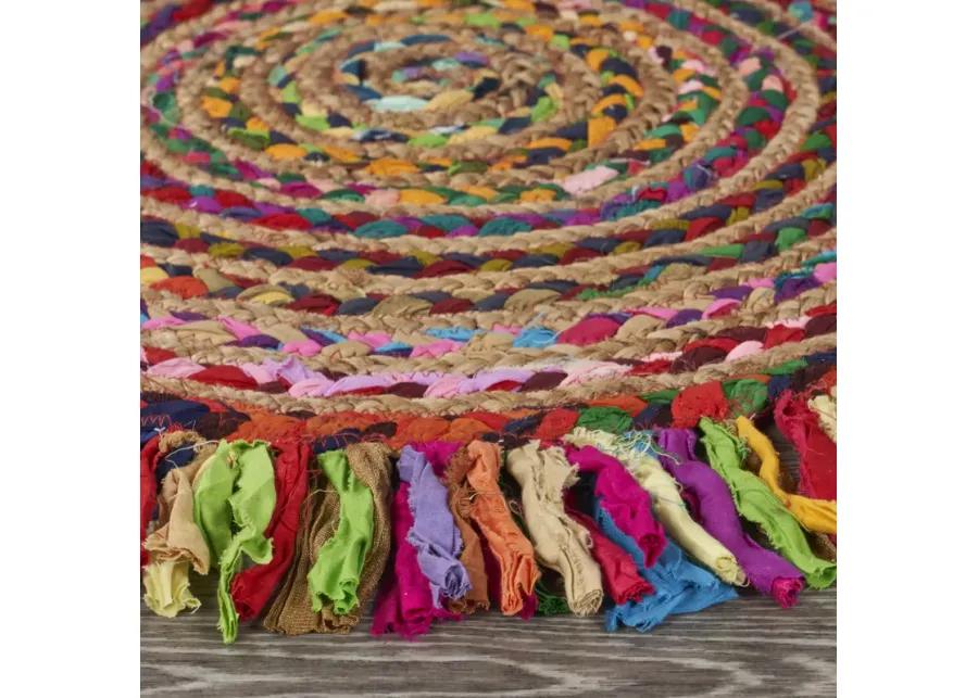 Nature Bright Multicolor Braided Chindi Cotton Blend Indoor Round Area Rug 3'6"