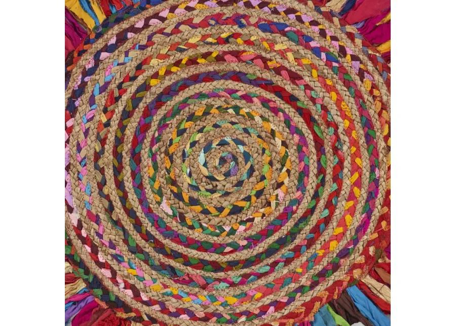 Nature Bright Multicolor Braided Chindi Cotton Blend Indoor Round Area Rug 3'6"