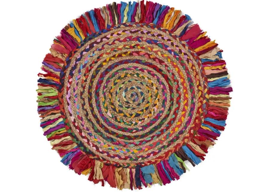 Nature Bright Multicolor Braided Chindi Cotton Blend Indoor Round Area Rug 3'6"