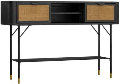 Saratoga Console Table in Black Acacia with Rattan