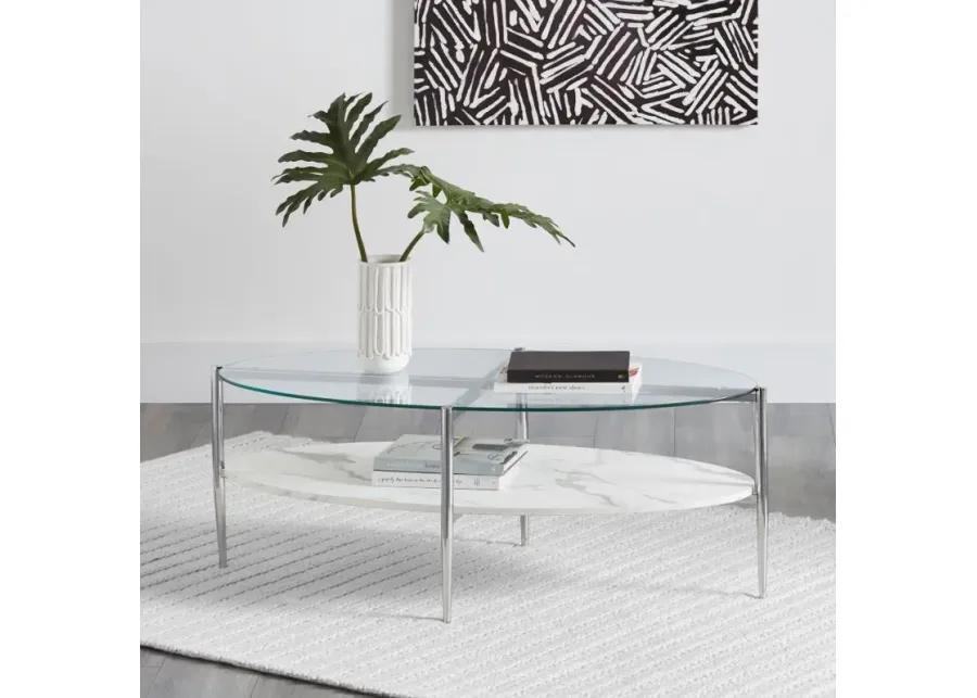 Cadee Round Glass Top Coffee Table White and Chrome