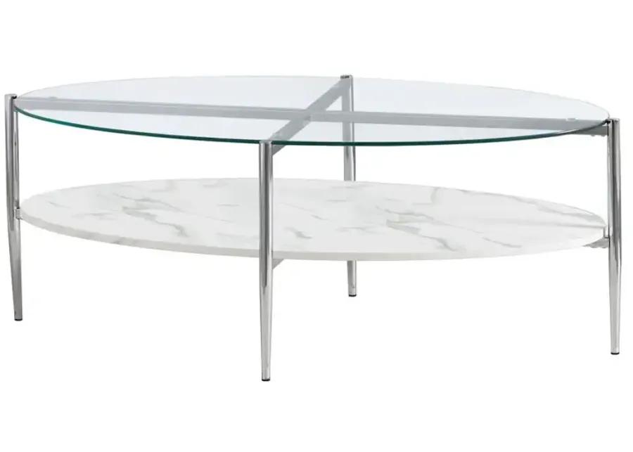 Cadee Round Glass Top Coffee Table White and Chrome