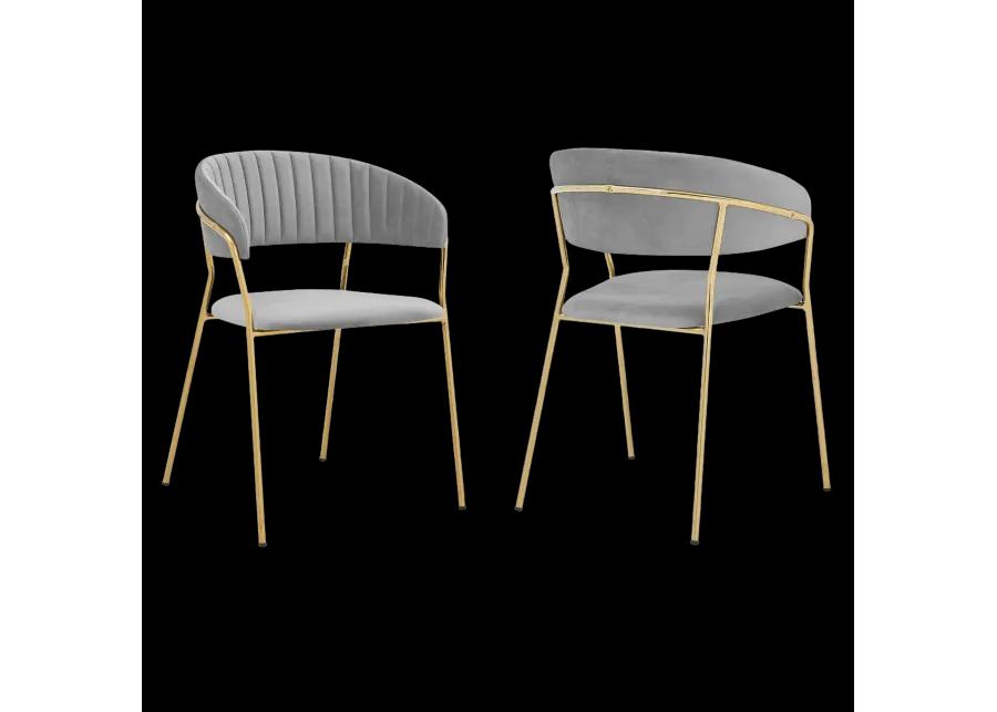 Nara Modern Gray Velvet and Gold Metal Leg Dining Room Chairs - Set of 2