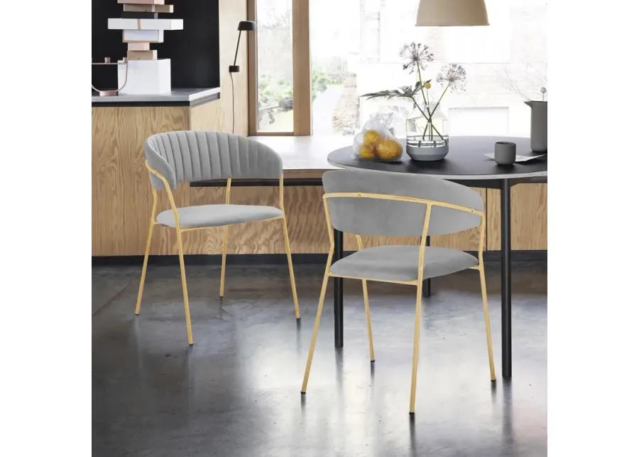 Nara Modern Gray Velvet and Gold Metal Leg Dining Room Chairs - Set of 2