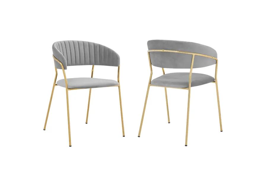 Nara Modern Gray Velvet and Gold Metal Leg Dining Room Chairs - Set of 2