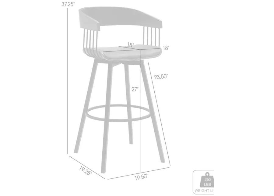 Athena 27" Swivel Walnut Wood Counter Stool in Gray Faux Leather with Black Metal