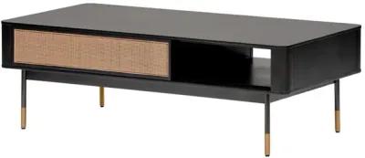 Miriam 47" Coffee Table in Black with Natural Wicker