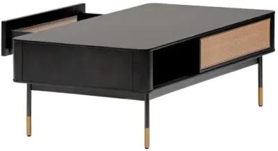 Miriam 47" Coffee Table in Black with Natural Wicker