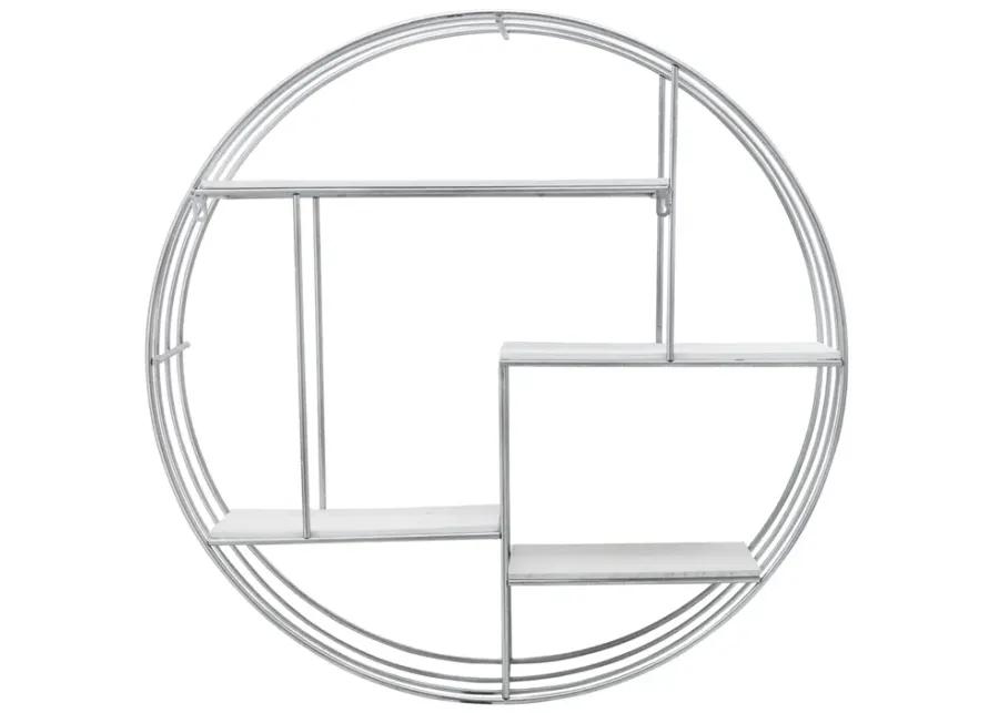 Round Wood/metal Wall Shelf White/silver