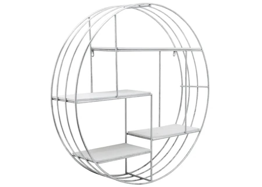 Round Wood/metal Wall Shelf White/silver