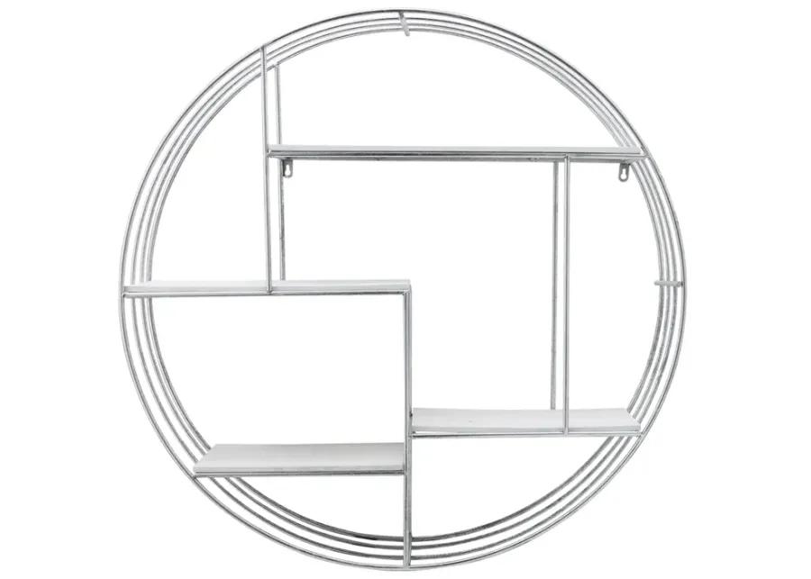 Round Wood/metal Wall Shelf White/silver