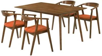 Westmont Santana 5 Piece Walnut Wood Dining Table Set with Orange Fabric