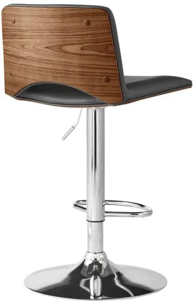 Thierry Adjustable Swivel Gray Faux Leather with Walnut Back and Chrome Bar Stool