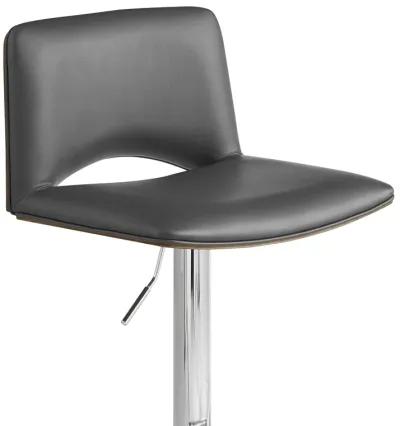 Thierry Adjustable Swivel Gray Faux Leather with Walnut Back and Chrome Bar Stool