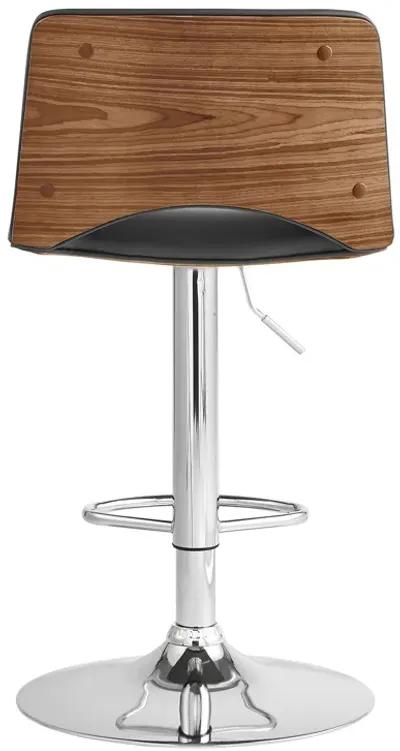 Thierry Adjustable Swivel Gray Faux Leather with Walnut Back and Chrome Bar Stool