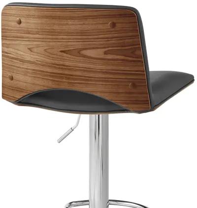 Thierry Adjustable Swivel Gray Faux Leather with Walnut Back and Chrome Bar Stool