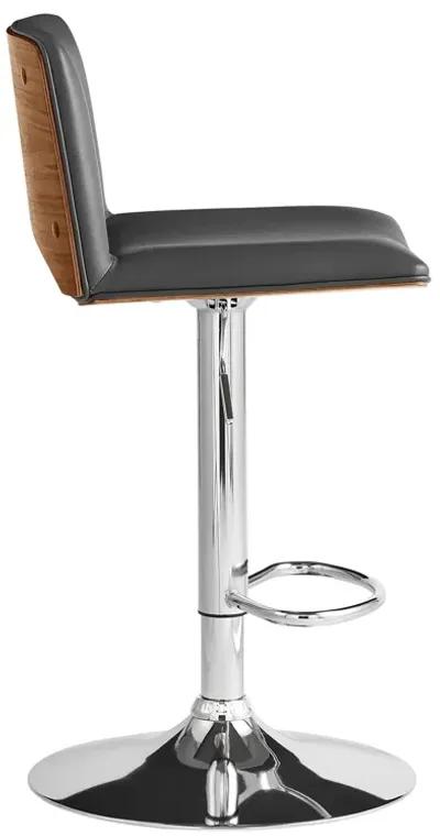 Thierry Adjustable Swivel Gray Faux Leather with Walnut Back and Chrome Bar Stool