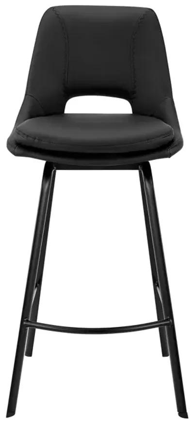 Carise Black Faux Leather and Black Metal Swivel 30" Bar Stool