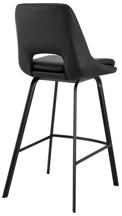 Carise Black Faux Leather and Black Metal Swivel 30" Bar Stool