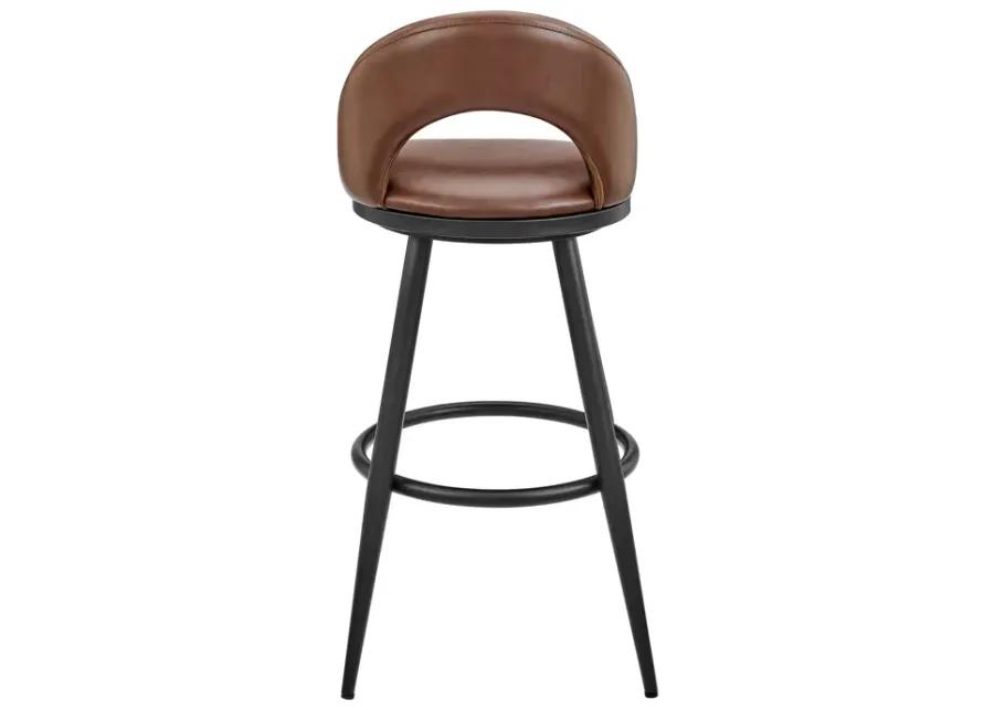 Lottech Swivel Bar Stool in Black Metal with Brown Faux Leather