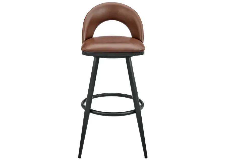 Lottech Swivel Bar Stool in Black Metal with Brown Faux Leather