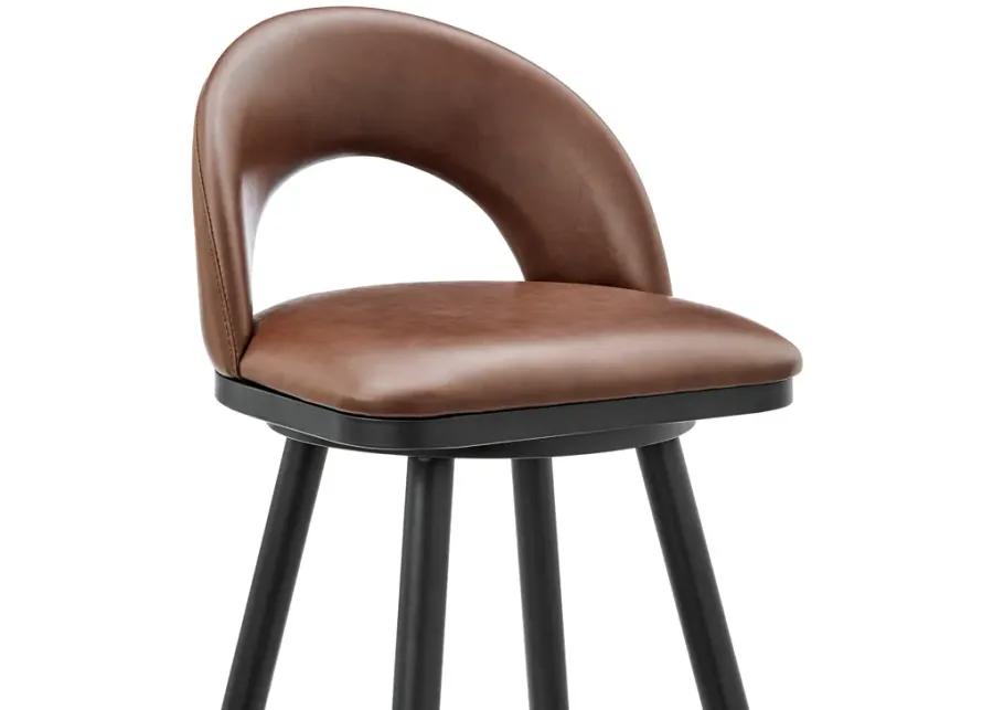 Lottech Swivel Bar Stool in Black Metal with Brown Faux Leather