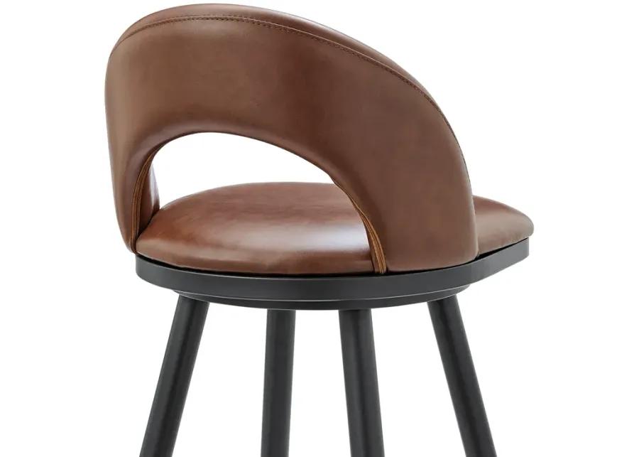 Lottech Swivel Bar Stool in Black Metal with Brown Faux Leather