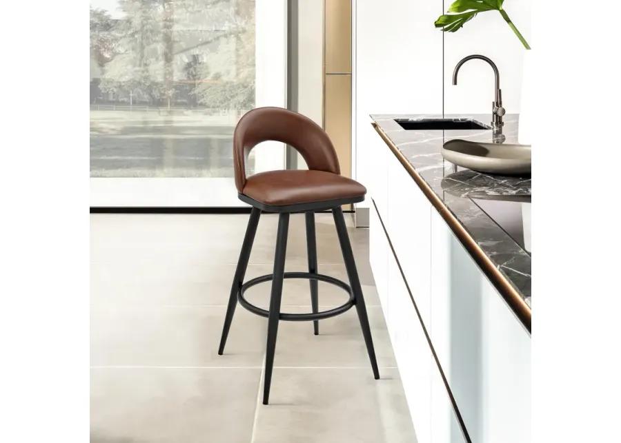 Lottech Swivel Bar Stool in Black Metal with Brown Faux Leather