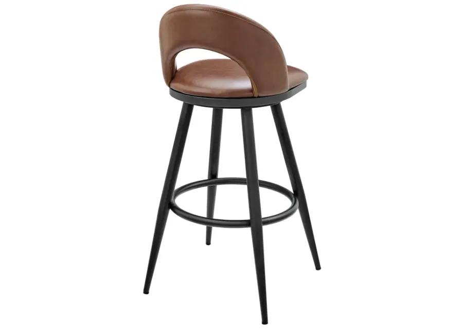 Lottech Swivel Bar Stool in Black Metal with Brown Faux Leather