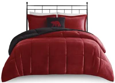 Woolrich Alton Red/Black Plush to Sherpa Down Alternative Comforter Set