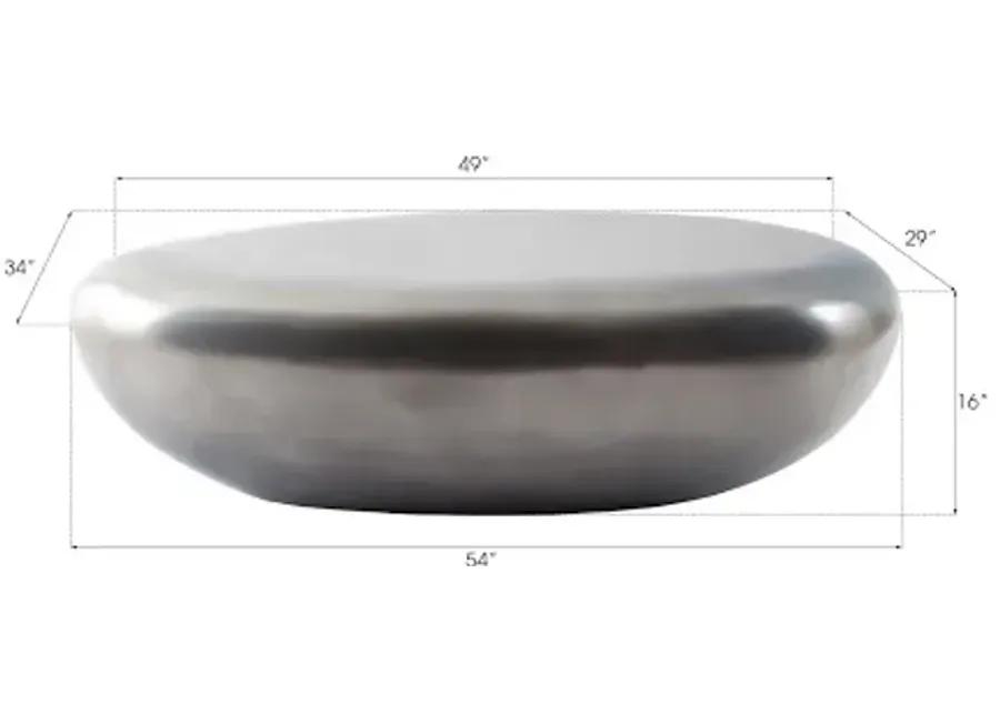 river stone coffee table, large, resin, polished aluminum finish