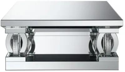 Amalia Square Coffee Table with Lower Shelf Clear Mirror