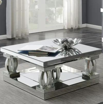 Amalia Square Coffee Table with Lower Shelf Clear Mirror