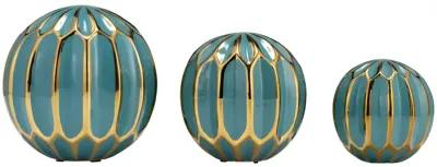 Cer S/3 4/5/6" Orbs, Turq/gold