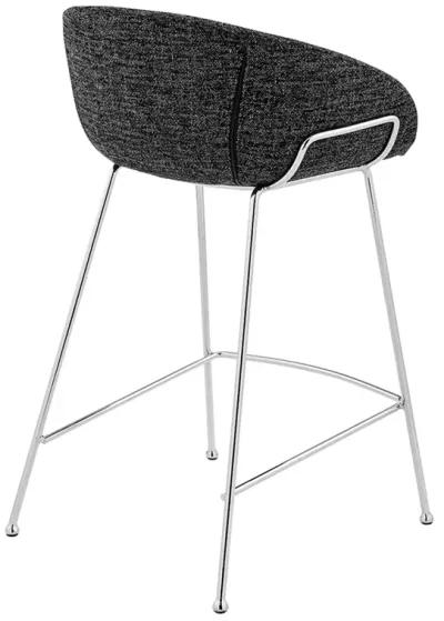 Zach-C Counter Stool with Black Fabric and Chromed Steel Frame and Legs - Set of 2