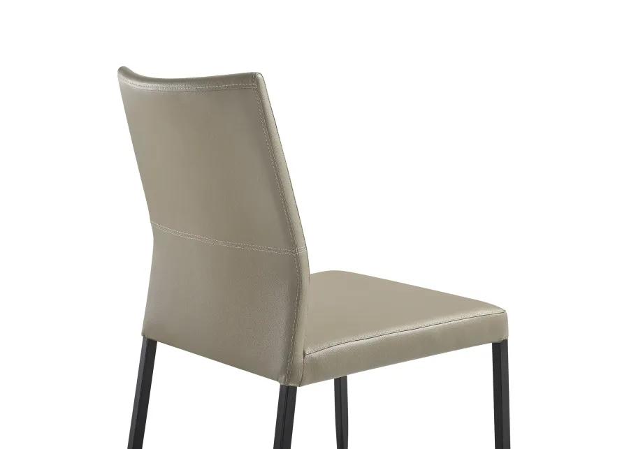 Kash Upholstered Dining Chair in Taupe Gray Faux Leather and Black Metal Legs - Set of 2