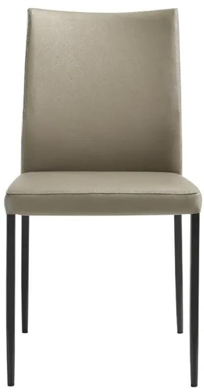 Kash Upholstered Dining Chair in Taupe Gray Faux Leather and Black Metal Legs - Set of 2