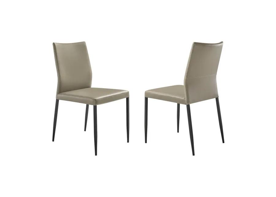 Kash Upholstered Dining Chair in Taupe Gray Faux Leather and Black Metal Legs - Set of 2