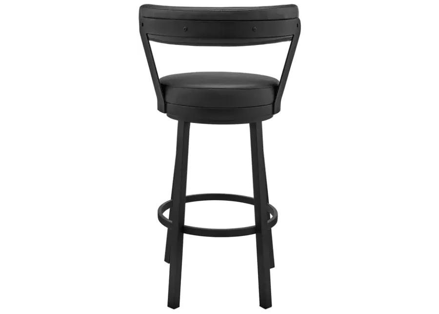 Bryant 30" Bar Height Swivel Bar Stool in Black Finish and Black Faux Leather