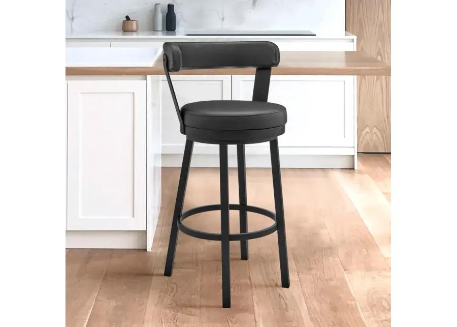 Bryant 30" Bar Height Swivel Bar Stool in Black Finish and Black Faux Leather