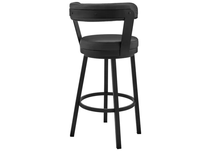 Bryant 30" Bar Height Swivel Bar Stool in Black Finish and Black Faux Leather