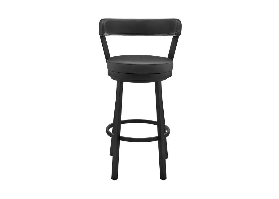 Bryant 30" Bar Height Swivel Bar Stool in Black Finish and Black Faux Leather