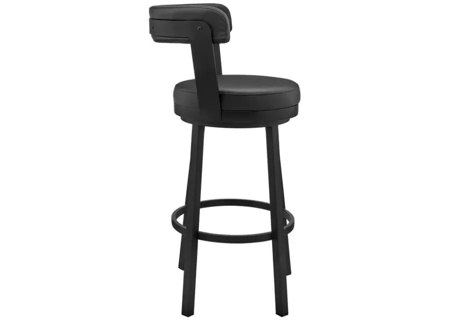 Bryant 30" Bar Height Swivel Bar Stool in Black Finish and Black Faux Leather